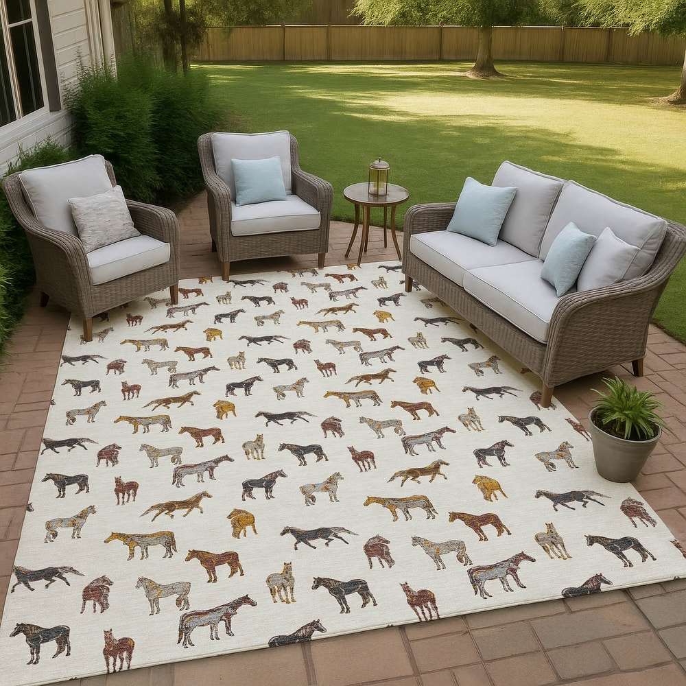 Machine Washable Indoor/ Outdoor Horses Chantille Rug