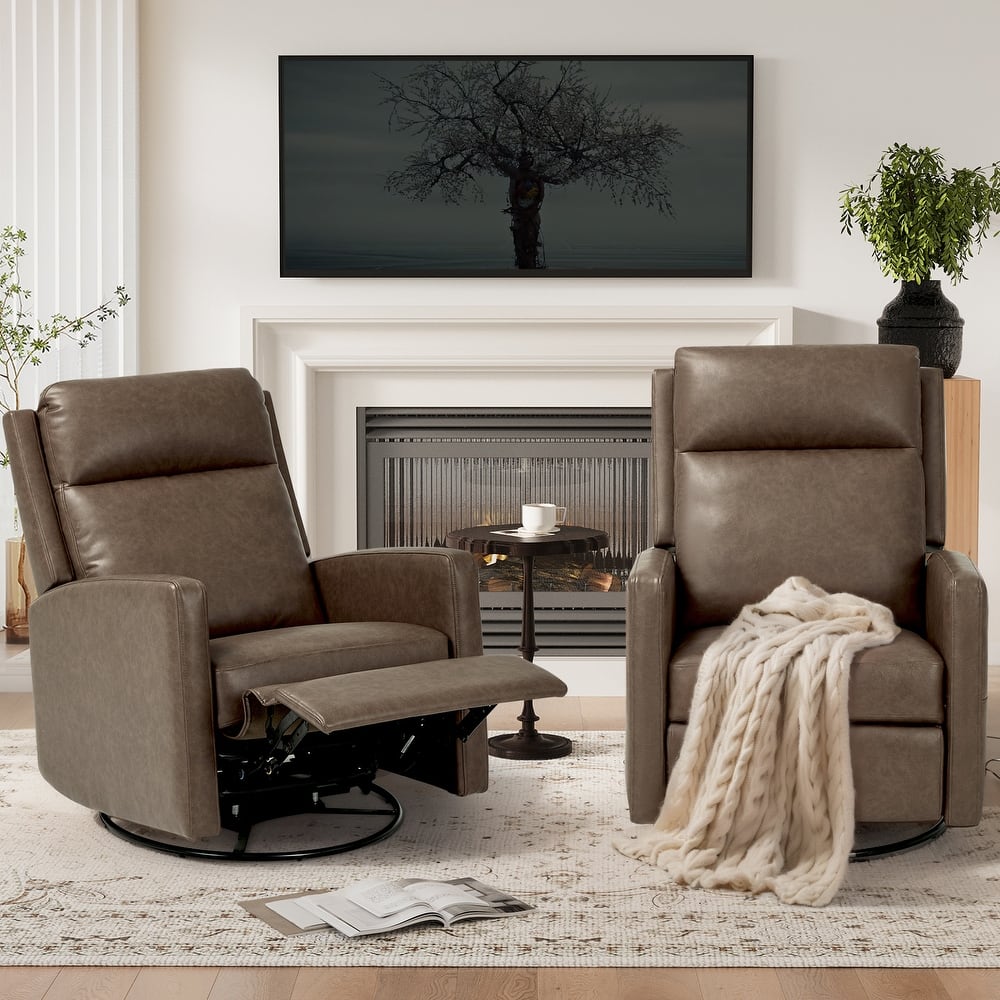 Modern Swivel Recliner Chair with Glider Rocking Motion High Back PU Leather Upholstery