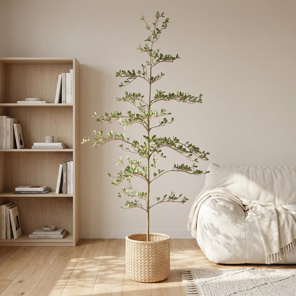 6ft Artificial Olive Tree, Realistic Faux Potted Plant in Black Pot, Indoor & Covered Outdoor Decorative Tree, 1pc/set