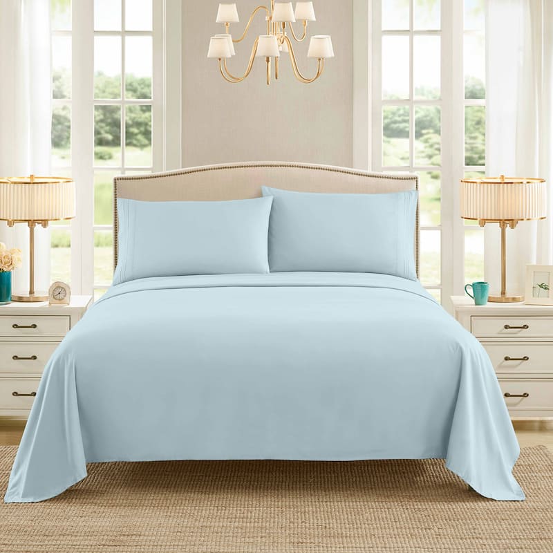 Embroidered 4-piece Bed Sheet Set - Full - Aqua