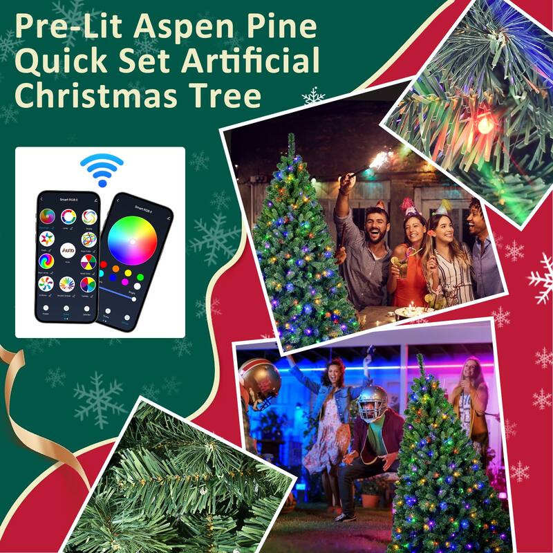 7ft Pvc Christmas Tree With 380 Wifi Music Sync Led Lights-App Control,1339 Tips,Hinged Branches, Dual-Color Effects