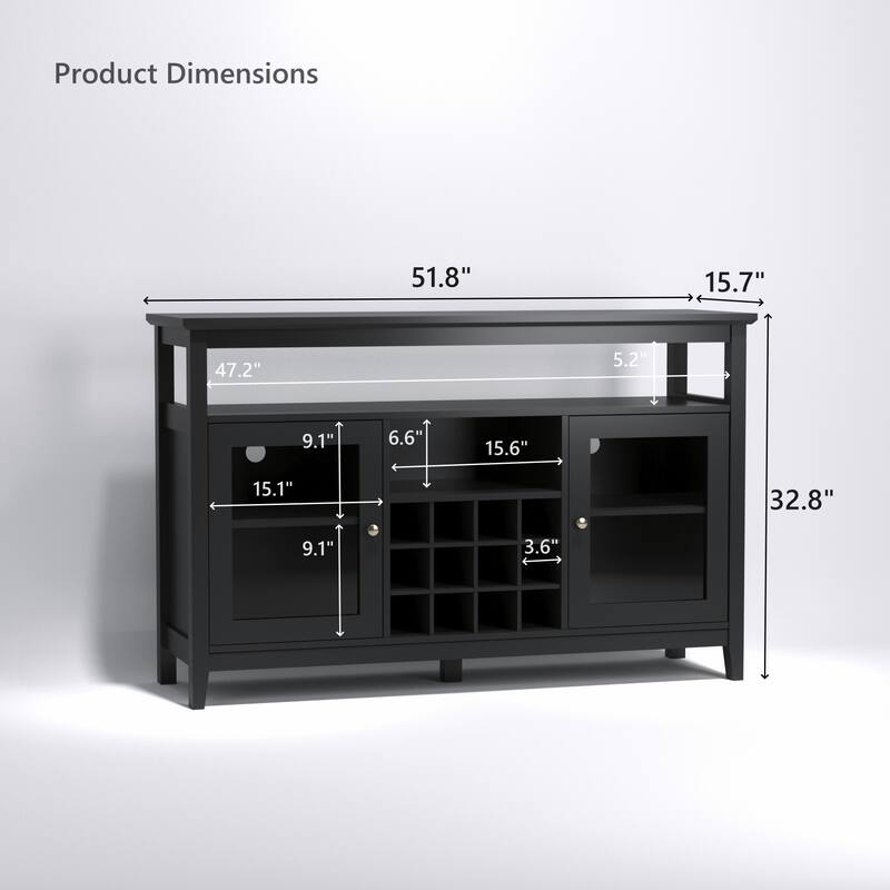 51.80" Storage Buffet Cabinet with Glass Doors and Movable Wine Rack, Adjustable Shelves