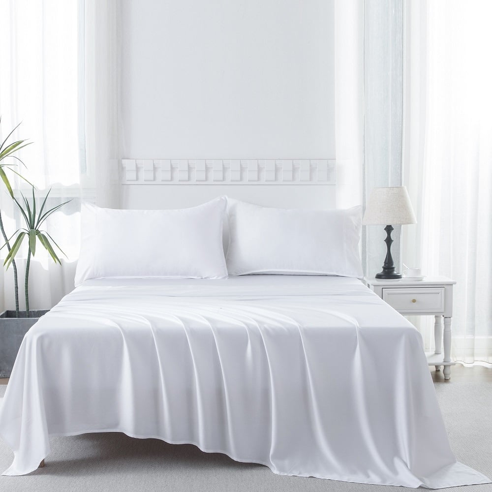 400TC Cooling Sheet Set, Sateen Weave 4 Piece Bedding with 16 Inch Deep Pocket Fitted Sheet