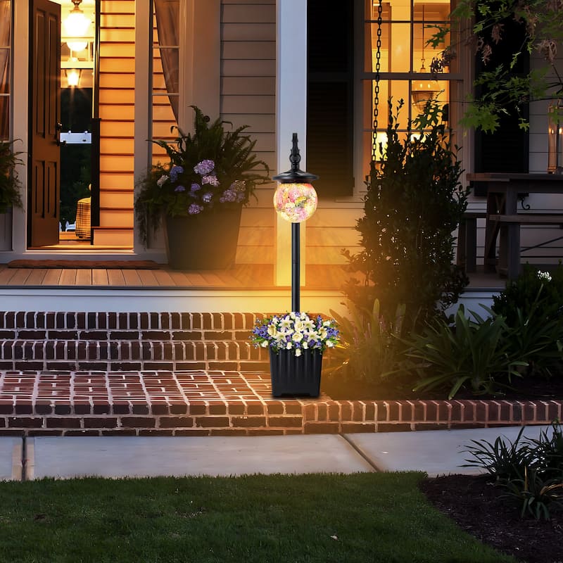 C Cattleya Integrated LED Solar Outdoor Post Light with Planter