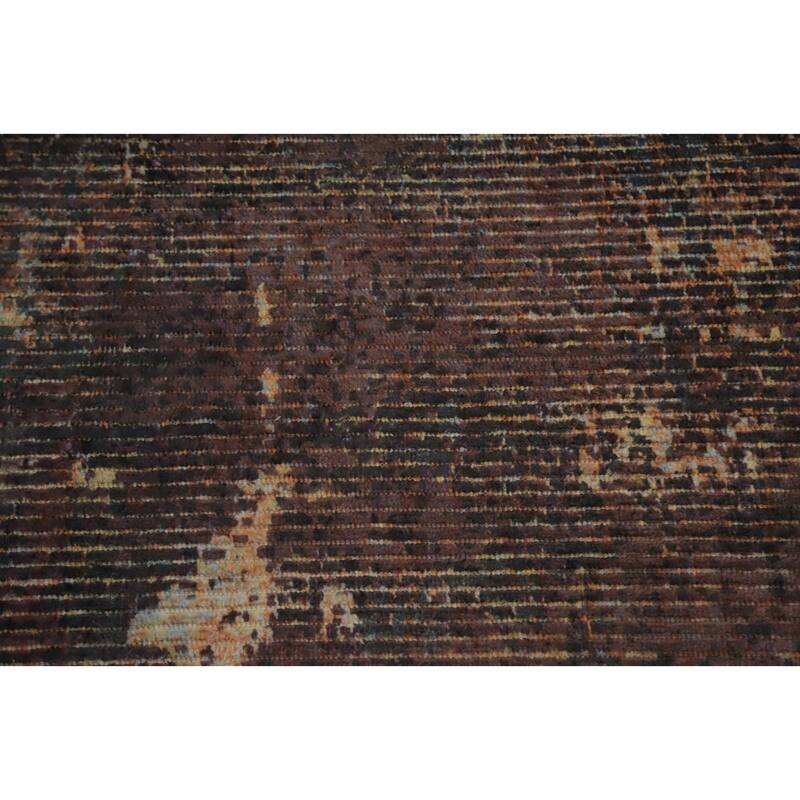 Hand Knotted Oriental Viscose Silk Carpet Modern All-Over Brown Abstract Area Rug - 7' 9'' X 4' 11''
