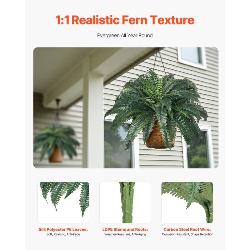 Green Artificial Silk Fabric Large Boston Fern Plant with Lush Branches