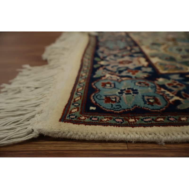 Hand Knotted Oriental 100% Wool Carpet Traditional Floral Beige & Ivories Qum Runner Rug - 9' 3'' X 3' 2''