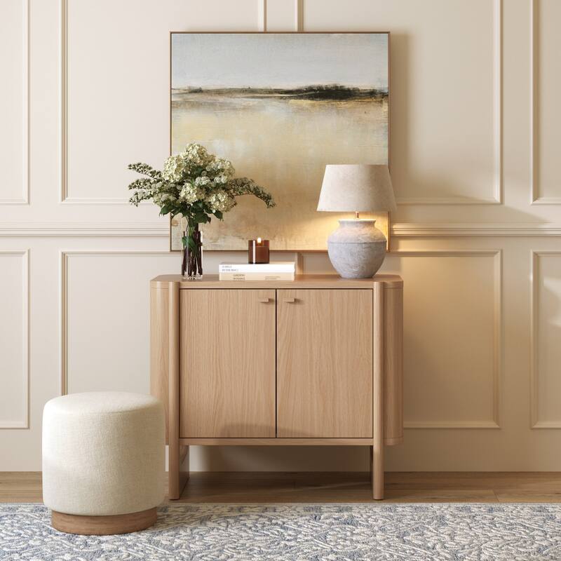 Solace Mid Century Modern Cabinet, Storage Accent Cabinet or TV Stand with Doors, Solid Wood Legs and Adjustable Shelf - Single - Raw Oak