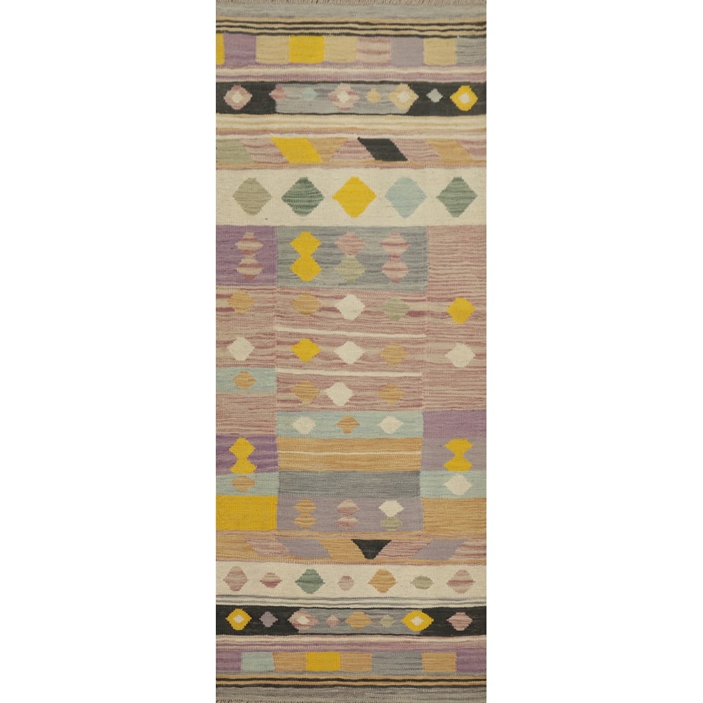 Hand Woven Oriental 100% Wool Carpet Southwestern Tribal Multi-Colored Kilim Runner Rug - 5' 9'' X 2' 0''