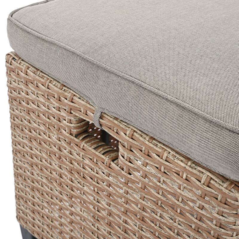 6-Piece Outdoor Wicker Sofa Set with Chairs, Stools, Thick Cushions and Dining Table, PE Rattan Patio Furniture