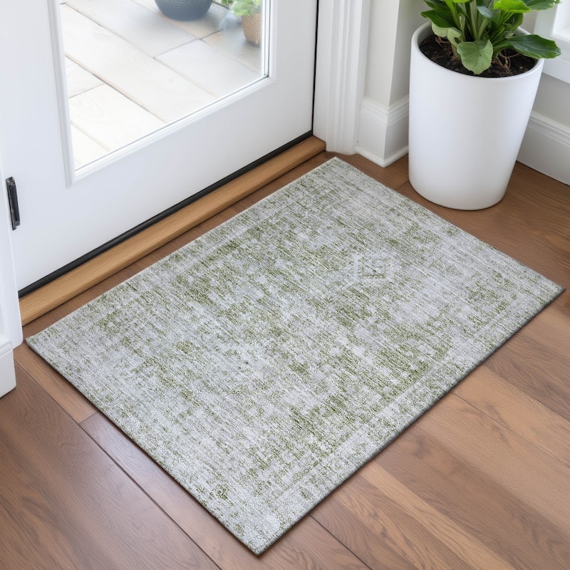 Premium Washable Super Soft Vintage Traditional Mayfield Rug - Aloe - 1'8" x 2'6"