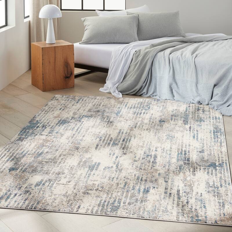 Calvin Klein Infinity Contemporary Abstract Vintage Area Rug - 2' 2" x 7' 6" - Ivory/Grey/Blue - Runner