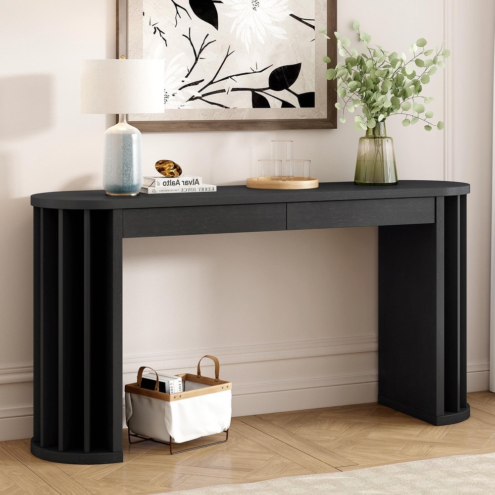 59-Inch Long Console Table, Oak Veneer Sofa Table