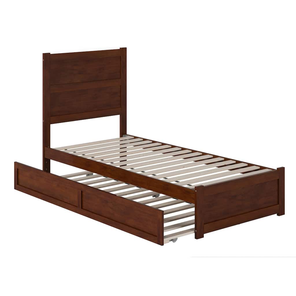 NoHo Twin XL Platform Bed with Matching Footboard & Twin XL Trundle in Walnut