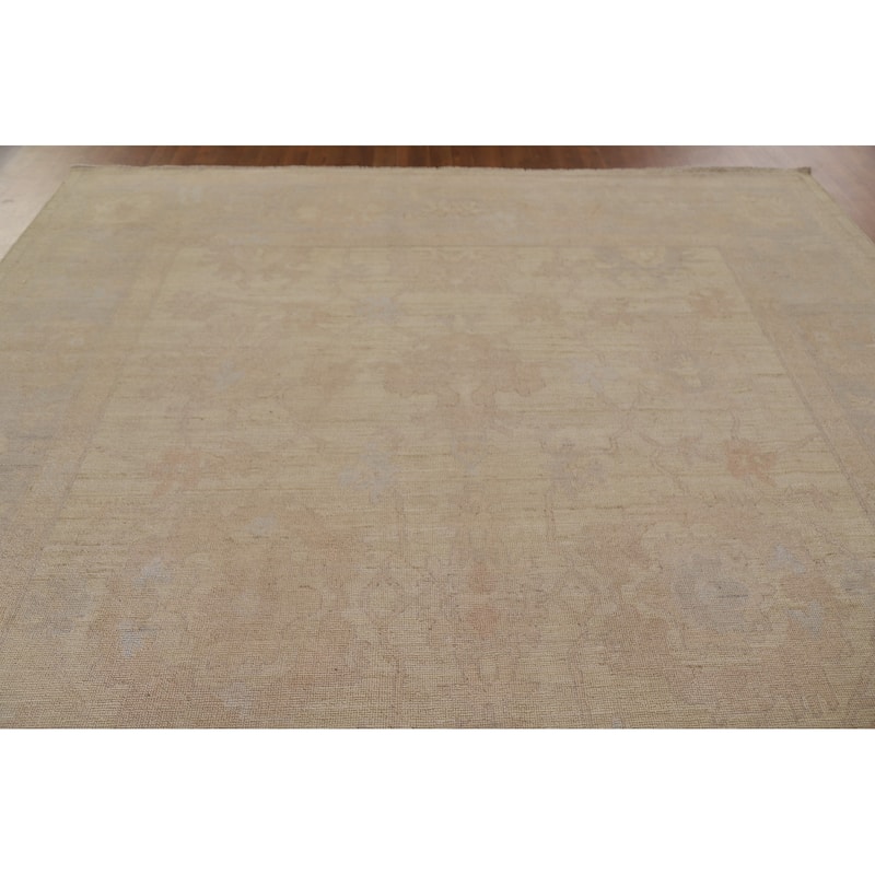 Floral Oushak Turkish Area Rug Handmade Oriental Yellow Wool Carpet - 9'0"x 11'11"