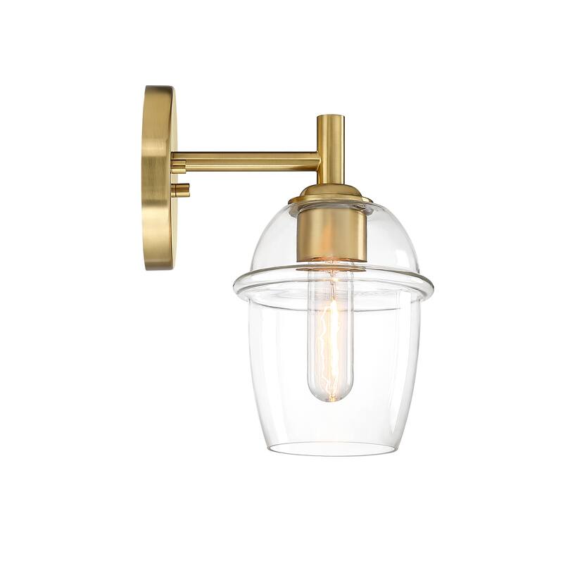 Summer Jazz 5.5 in. 1-Light Brushed Gold Wall Sconce Light with Clear Glass Shade for Bathrooms