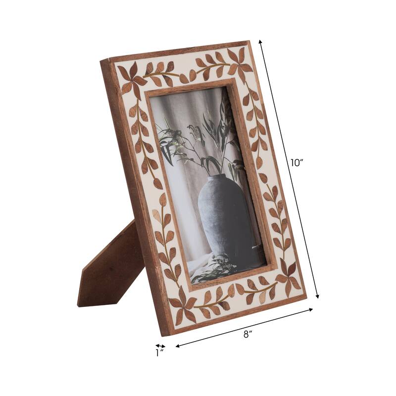 Sagebrook Home Wood Inlay Vine Photo Frame, Natural, Rectangle