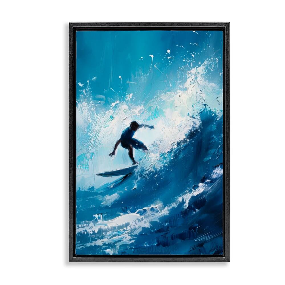 Stupell Surfer & Splashing Wave Framed Floater Canvas Wall Art Design By LSR Design Studio