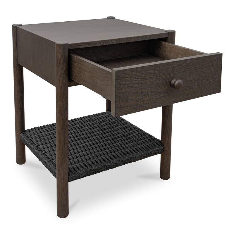 NADAAL STUDIOS Corlan Nightstand, Oak Frame with Paper Rope Shelf 1-Drawer Bedside Table, Brown