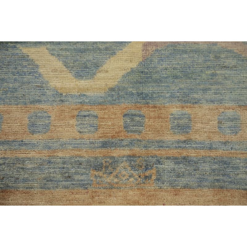 Hand Knotted Traditional Wool Blue Geometric Area Rug - 7' 10'' X 7' 11''