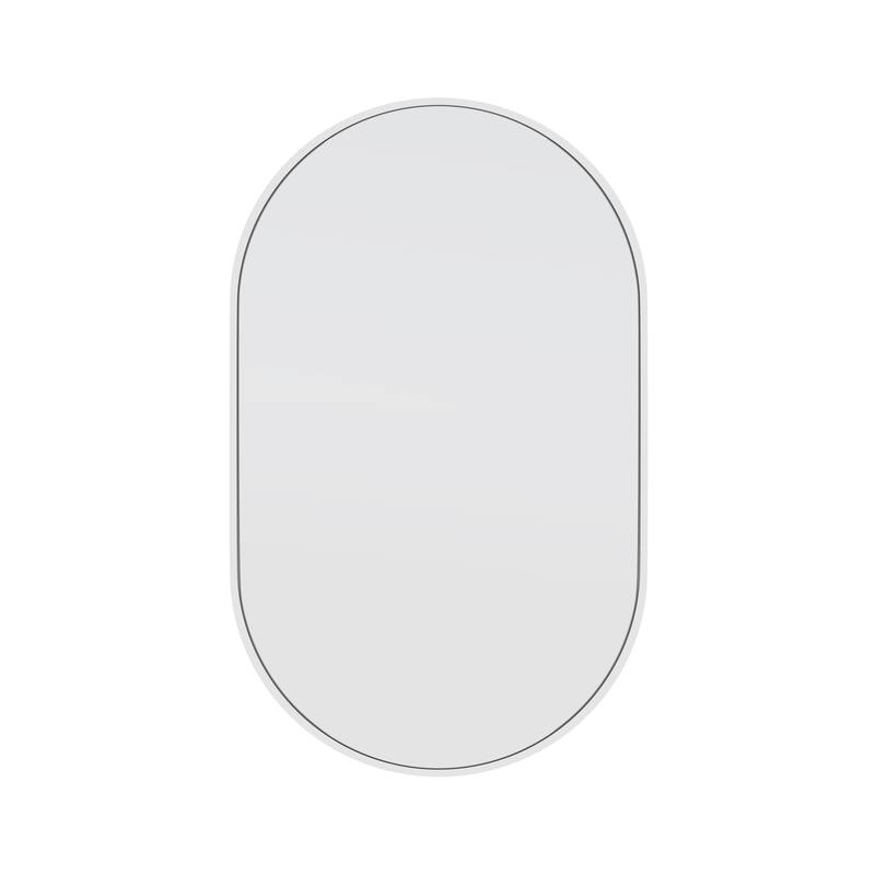 Glass Warehouse 36 in. H x 22 in. W Pill Shape Stainless Steel Framed Mirror - White