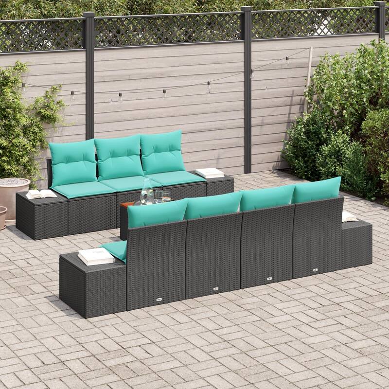 vidaXL 8 Piece Garden Sofa Set with Cushions Black Synthetic Wicker Acacia - 115.7×24.4×27.2