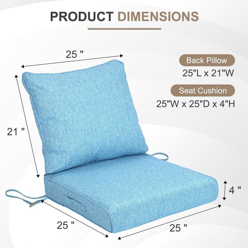 Aoodor Outdoor Deep Seat Cushion Set, Waterproof Patio Furniture Cushions with Adjustable Straps & Removable Cover, Set of 2