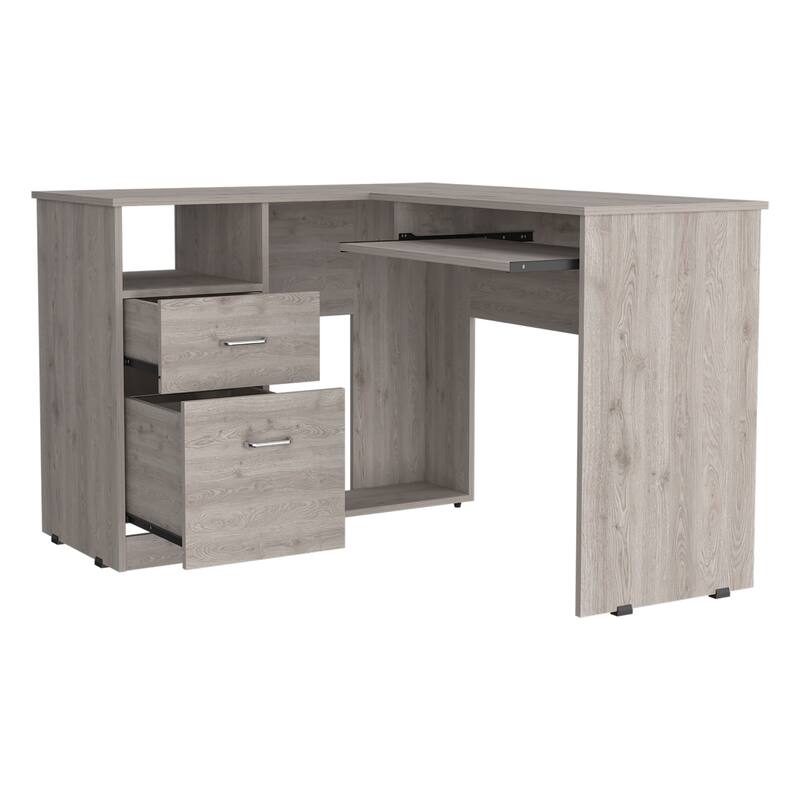 FM Furniture Raleigh L-Shaped Desk with Two Drawers, One Shelf and CPU Storage