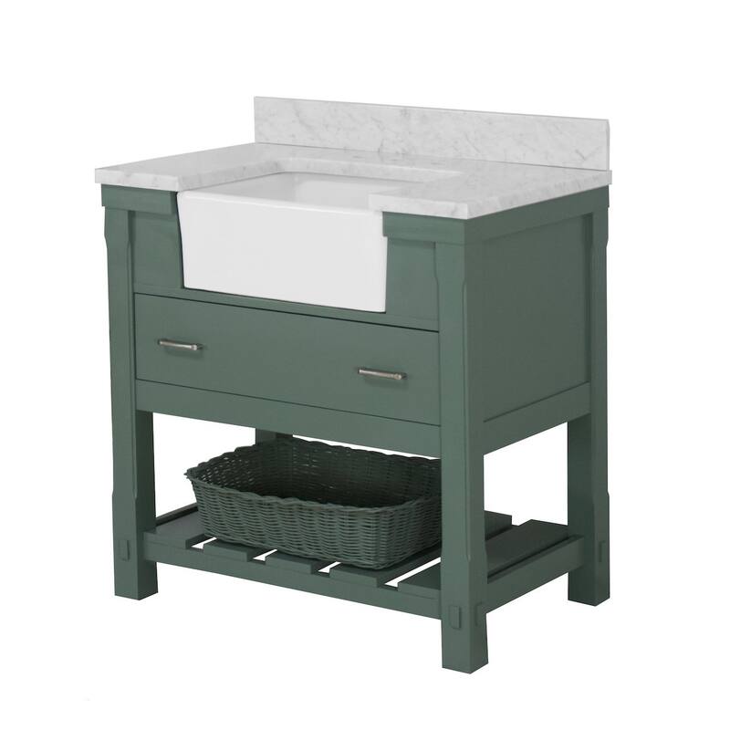 KitchenBathCollection Charlotte 36" Farmhouse Bathroom Vanity with Carrara Marble Top