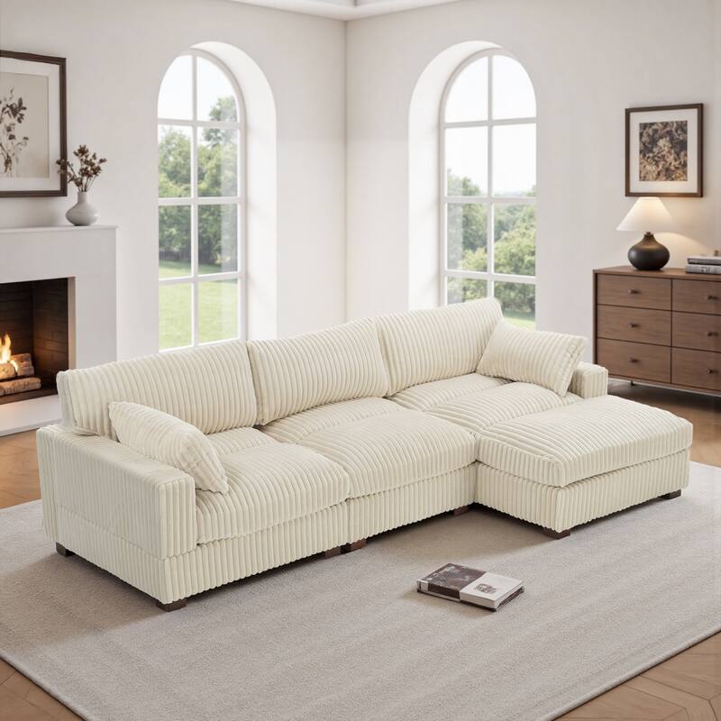 Plush Corduroy Upholstered Modular Sectional Sofa with Chaise