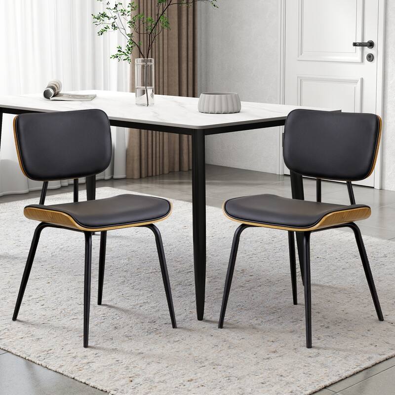 Faux Leather Upholstered Dining Chairs Set of 2/4 - 33.5"H x 19.3"W x 23"D - Set of 2 - Black-PU back