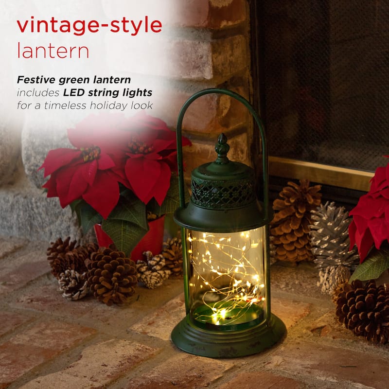 Alpine Corporation Antique Metal & Glass Lantern with Warm LED Lights