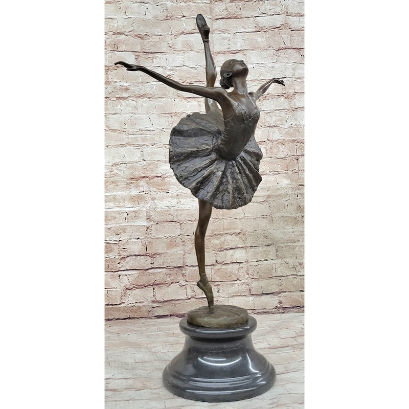 Arabesque Ballet Pose Ballerina Dancer Bronze Statue Sculpture On Marble Base