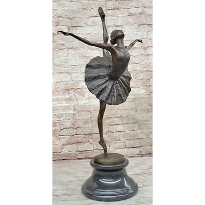Arabesque Ballet Pose Ballerina Dancer Bronze Statue Sculpture On Marble Base