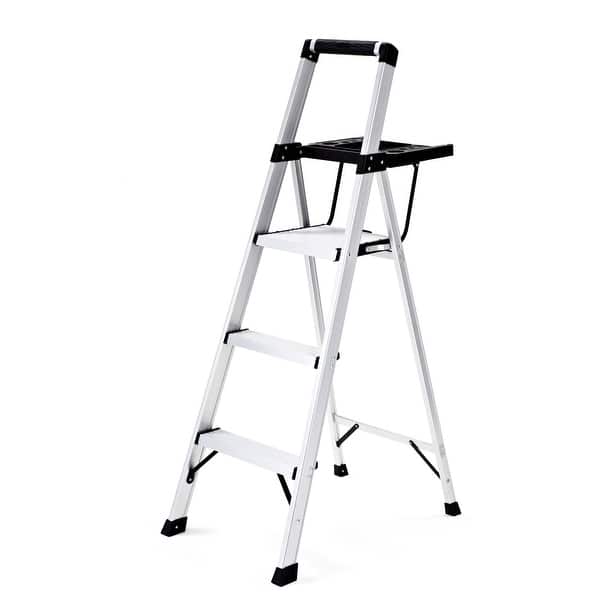 3-step Light Aluminum Step Stool W/ Large Project Tray Bed Bath