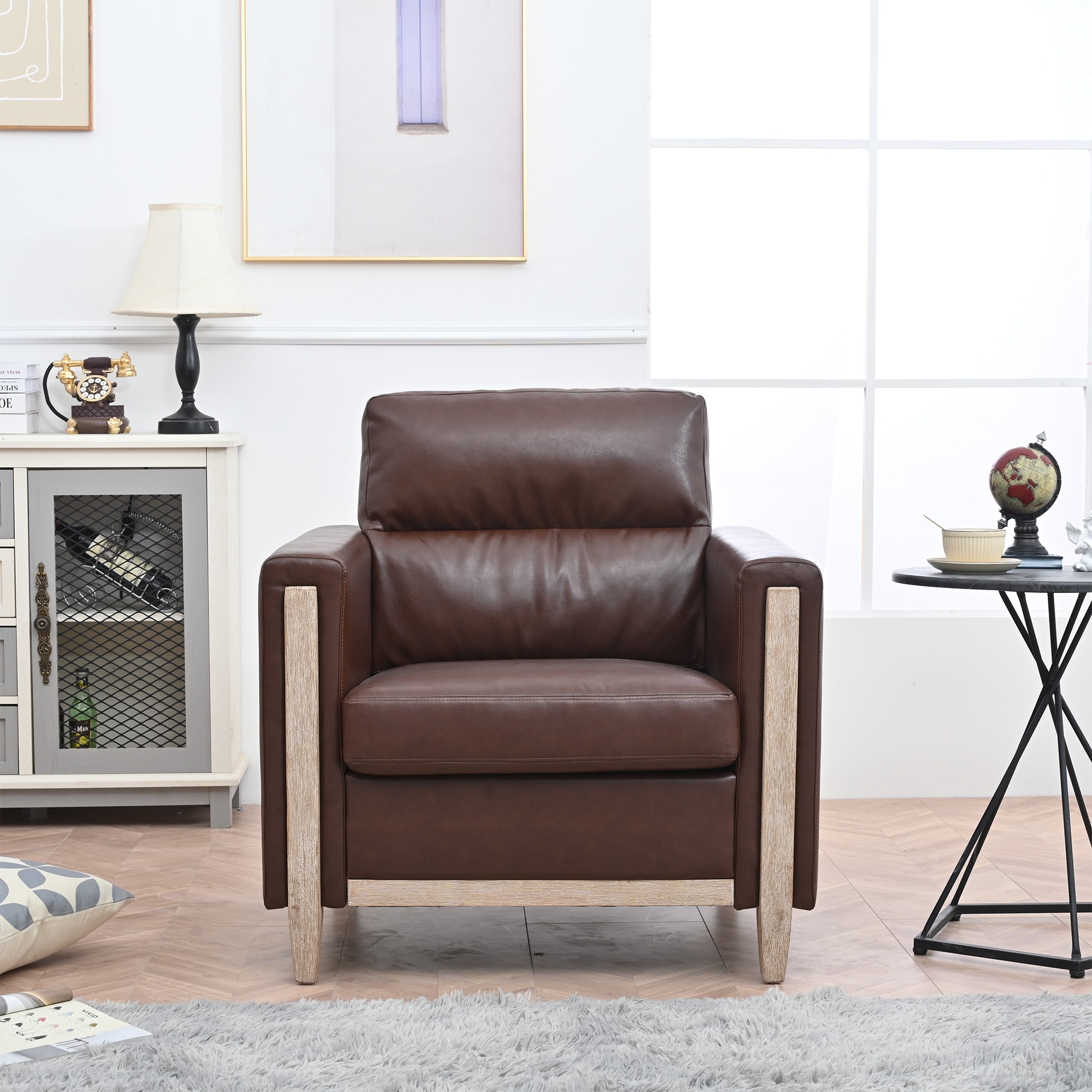 One Seater Leather Upholstered Sofa Chair Modern Home Leisure