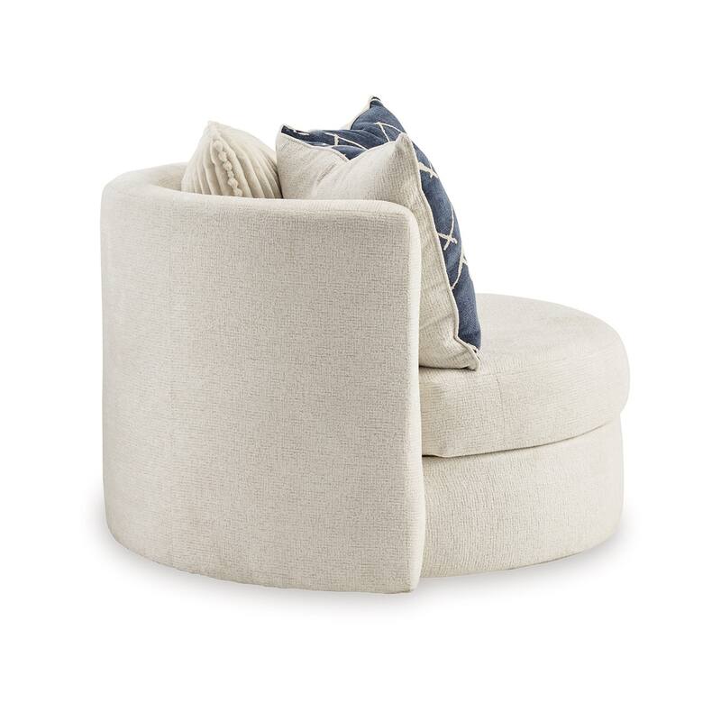 Oversize Swivel Accent Chair, 3 Large Throw Pillows, Ivory Polyester