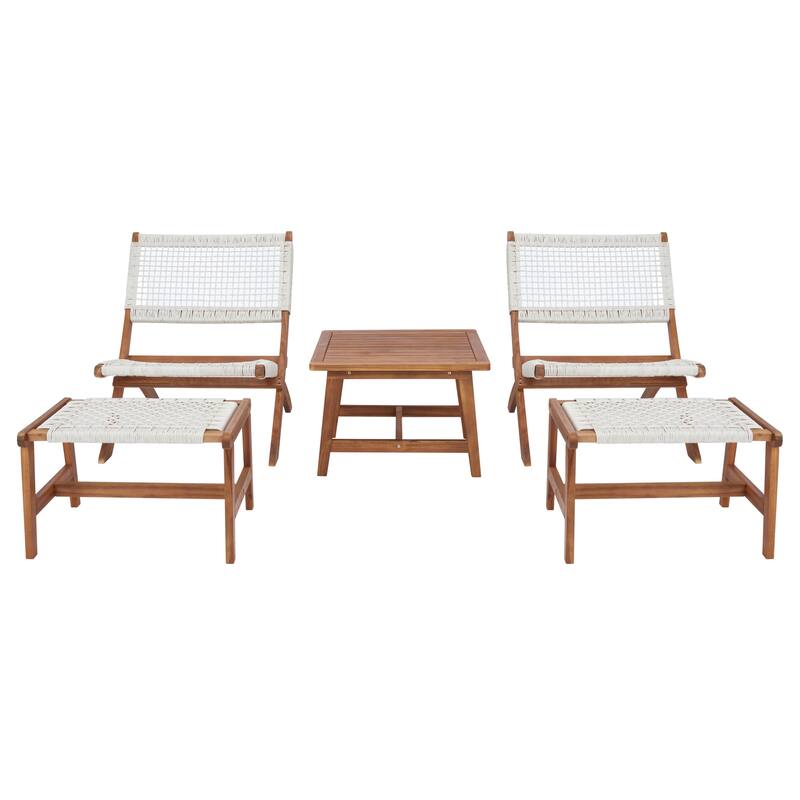 SAFAVIEH Lissy Acacia/ Rope Outdoor Chair & Table Set - 24W x 28D x 31H - Natural/White