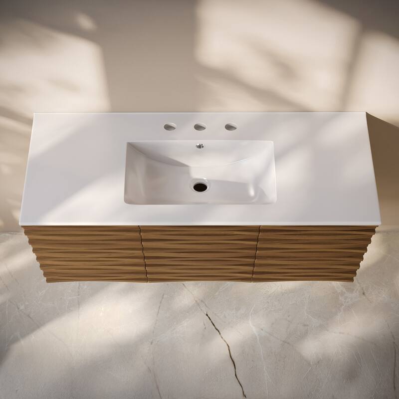 Cascade 48" Wall-Mounted Bathroom Vanity In Brown Oak With 3-Hole Widespread Sink Top - 48