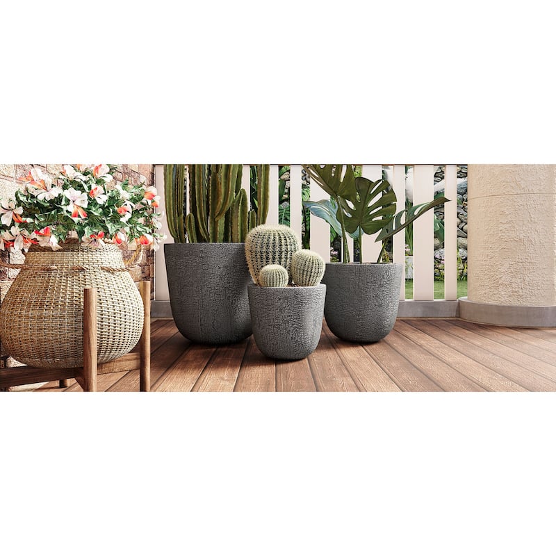 Roomfitters Lightweight MGO Planter Set of 3, Round Weather Resistant Outdoor Indoor Flower Pots for Garden Patio
