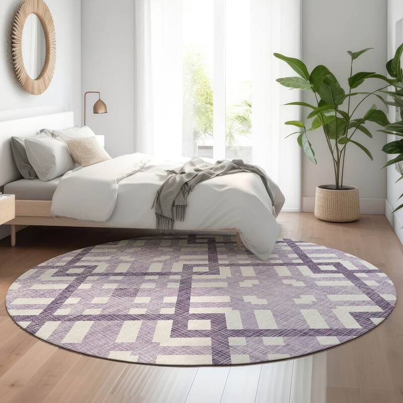 Premium Washable Super Soft Contemporary Geo Mayfield Rug - Purple - 8' x 8' - Round