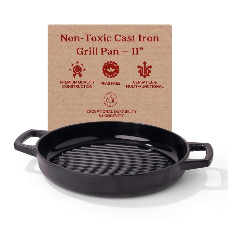 Alva Nori 11" Enameled Cast Iron Griddle Pan, Naturally Nonstick Grill Pan - 11"