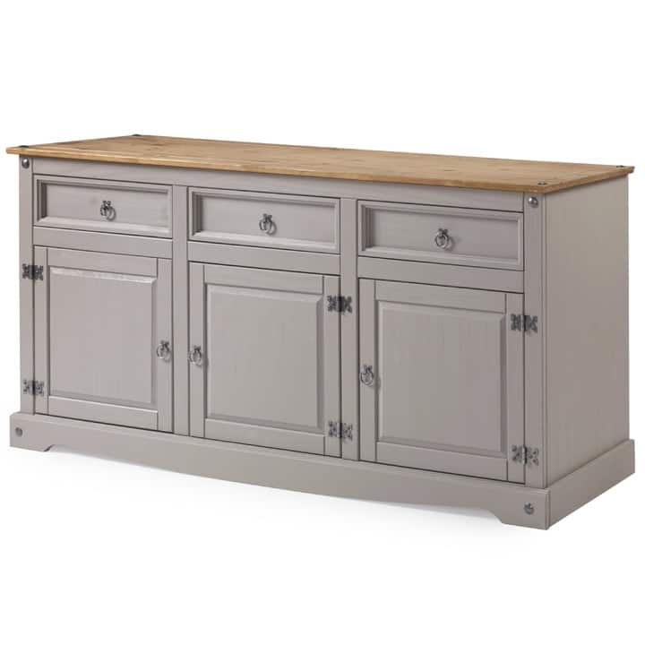 65" Wood Buffet Sideboard Farmhouse - Corona Collection | Furniture Dash - Gray wash stain, tops in antique brown color.