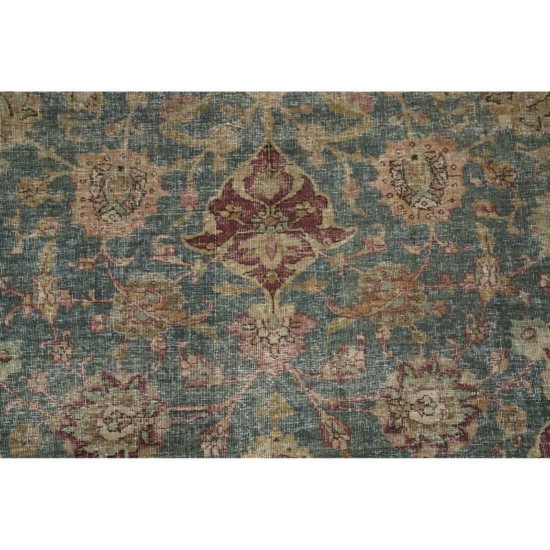 Hand Knotted Oriental 100% Wool Carpet Traditional Floral Green Tabriz Area Rug - 11' 3'' X 8' 2''