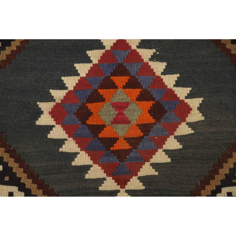 Beige Kilim Qashqai Persian Vintage Area Rug Hand-Woven Wool Carpet - 4'11" x 7'9"