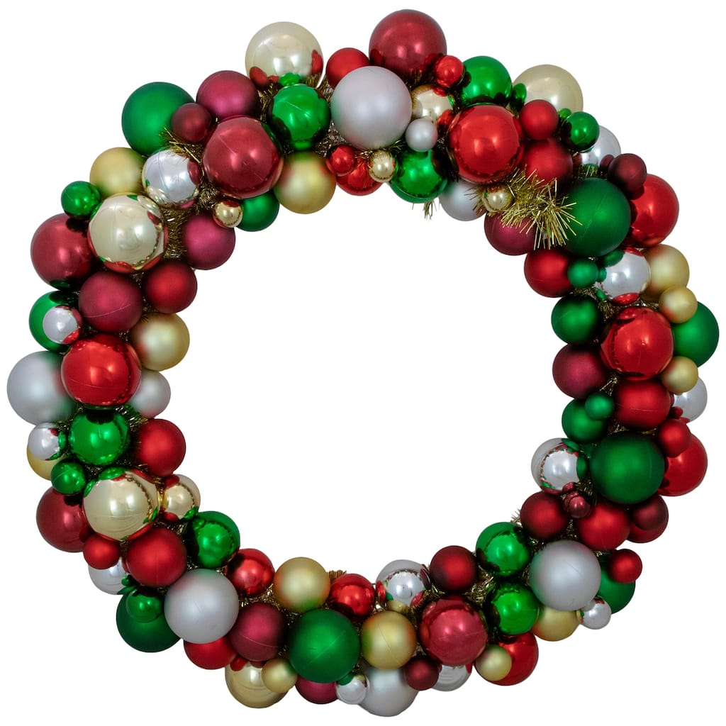 Traditional Colors 2-Finish Shatterproof Ball Christmas Wreath, 36"
