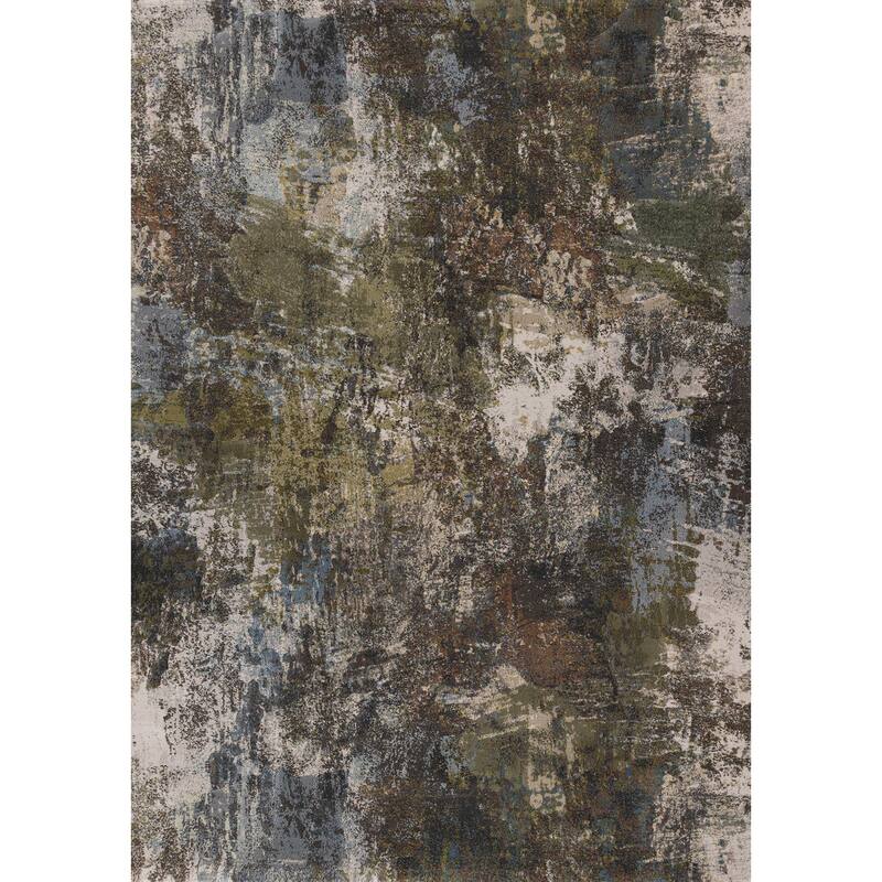 Grey Blue Green Pink Distressed Area Rug
