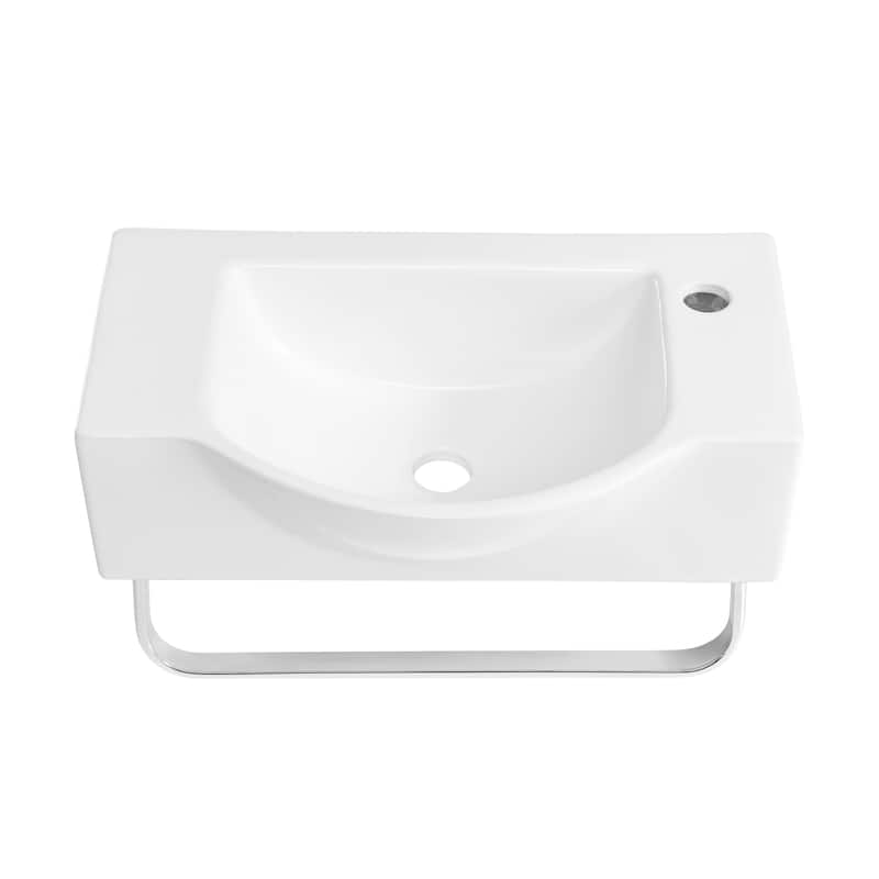 Montparnasse 21.5" Right Side Faucet Wall-Mount Bathroom Sink With Chrome Towel Bar - 21.25" x 14.15" 5.5" - 21.25" x 14.15" 5.5" - white