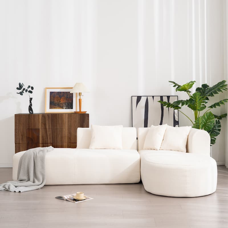 Corner Sofa for Living Room, Modern L Upholstered Couches with 4 Pillows, 3 Seater Curved Sofa Couch for Lounge Area