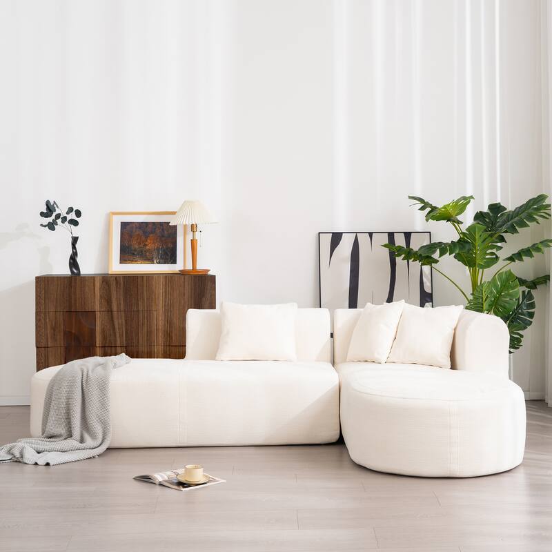 Curved Sectional Sofa with L-Shaped Chaise Lounge, Chenille Upholstered Cloud Sofa, 4 Seater Floor Sofa with 4 Pillows